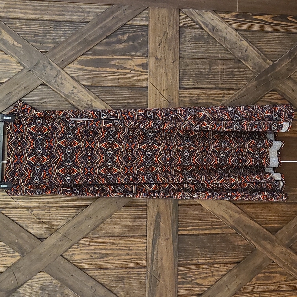 Large LuLaRoe Maxi Skirt Navy, Orange, & Golden Brown